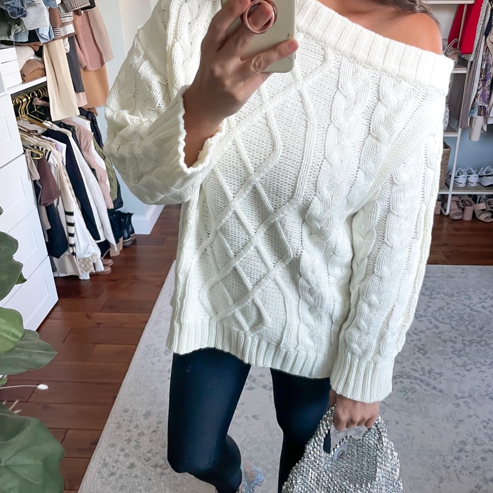 Cozy Off-Shoulder White Sweater - Picture 2 of 2